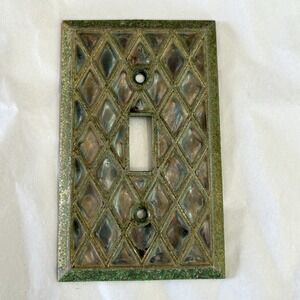 VTG Cast Brass Iridescent Inlay Light Switch Plate Cover MCM Art Deco Diamond